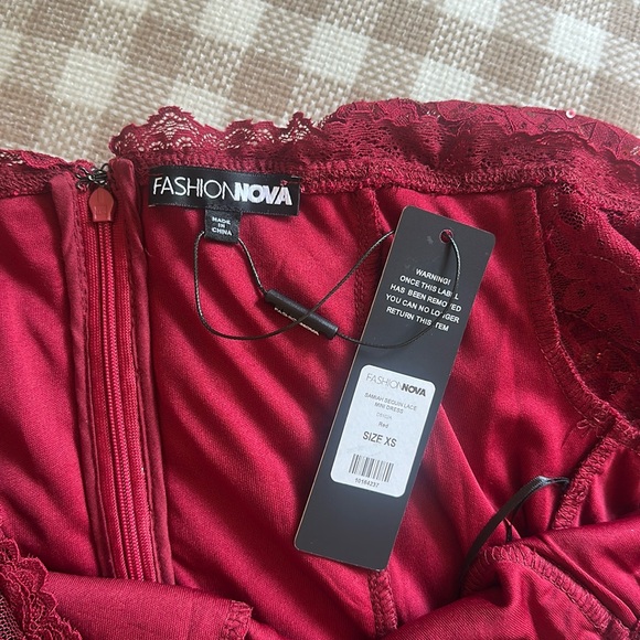 Burgundy Lace Off-Shoulder Sequin Mini Dress NWT - Picture 2 of 4